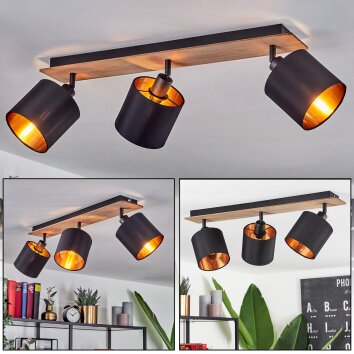 Alsen Lámpara de Techo Madera oscura, Negro, 3 luces