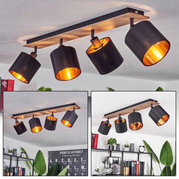 Alsen Lámpara de Techo Madera oscura, Negro, 4 luces