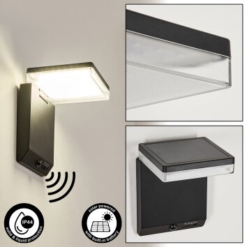 Lonquimai Luminaria de pared solar LED Negro, 1 luz, Sensor de movimiento