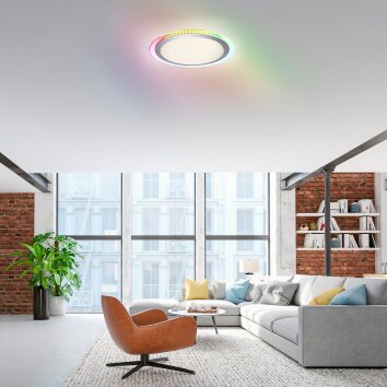 Leuchten-Direkt CYBA Lámpara de Techo LED Plata, 2 luces, Mando a distancia, Cambia de color