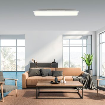 Leuchten-Direkt FLAT Lámpara de Techo LED Blanca, 1 luz, Mando a distancia