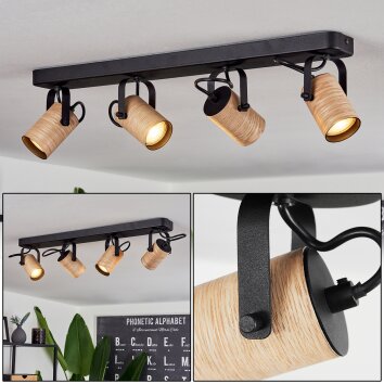 Beleco Lámpara de Techo Crudo, Negro, 4 luces