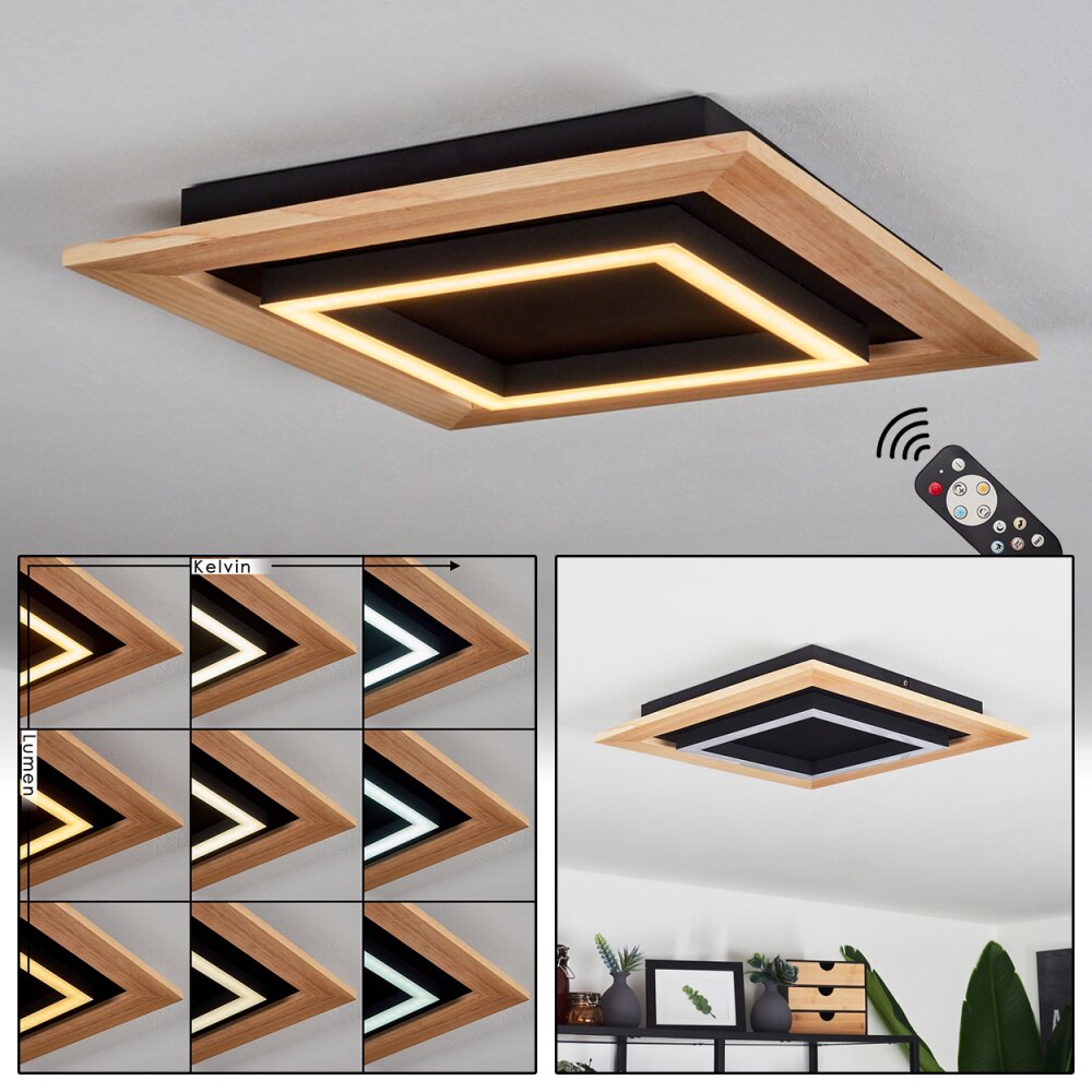 Tojeirinha Lámpara de Techo LED Madera clara, Negro, 1 luz, Mando a distancia main product photo