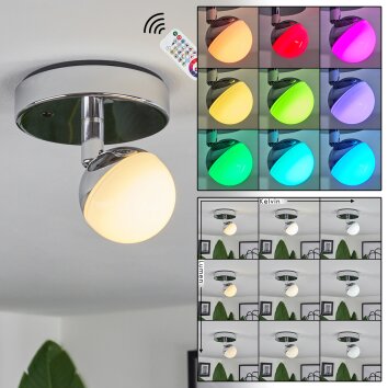 Sanchequias Lámpara de Techo LED Cromo, 1 luz, Mando a distancia, Cambia de color