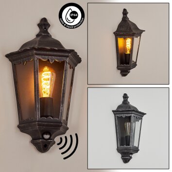 Hongkong Aplique para exterior Negro, Plata, 1 luz, Sensor de movimiento