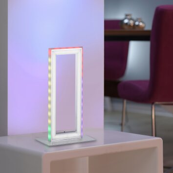 Leuchten-Direkt FELIX60 Lámpara de mesa LED Acero bruñido, 2 luces, Mando a distancia, Cambia de color