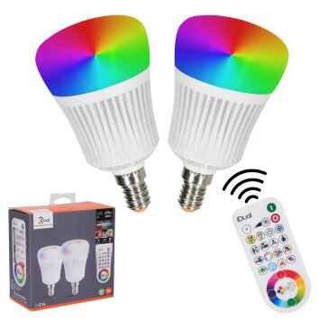 iDual E14 LED RGB 7 watt 2200-6500 Kelvin 470 Lumen Juego de 2 con mando a distancia