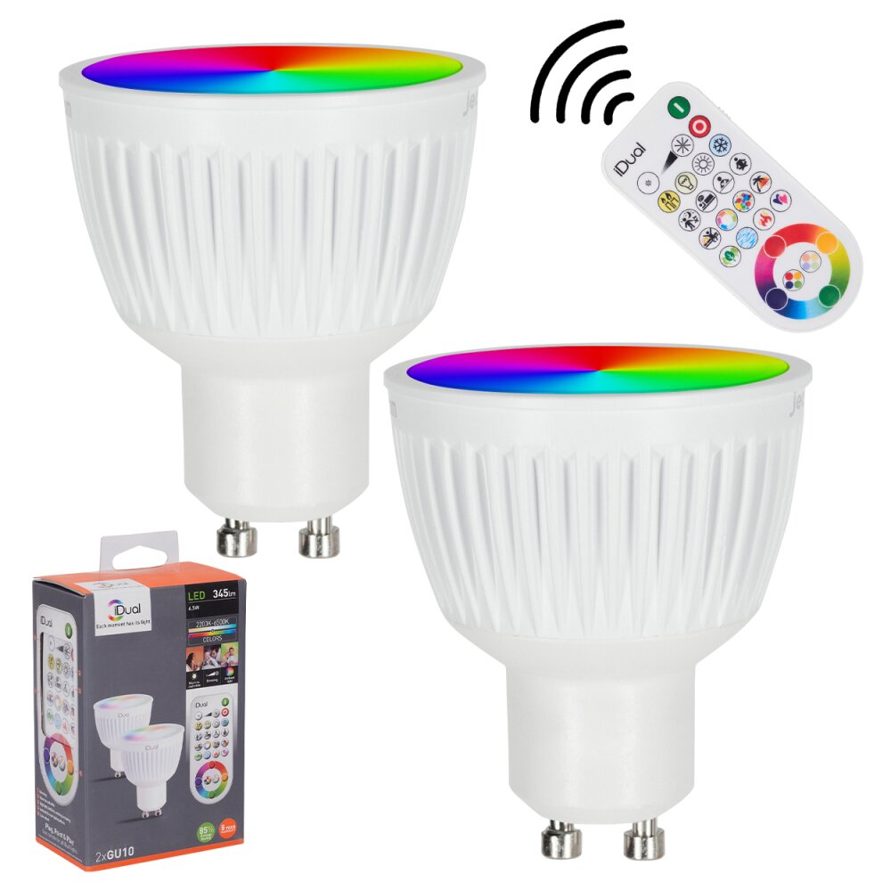 iDual GU10 LED RGB 6,5 W 2200-6500 Kelvin 345 Lumen Juego de 2 con mando a distancia main product photo