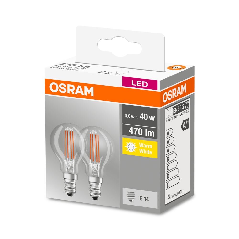 Osram E14 4 watt 2700 Kelvin 470 Lumen Juego de 2 main product photo