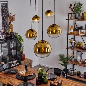 Koyoto  Lámpara Colgante Cristal 15 cm, 20 cm, 25 cm, 30cm dorado, Transparente, 5 luces