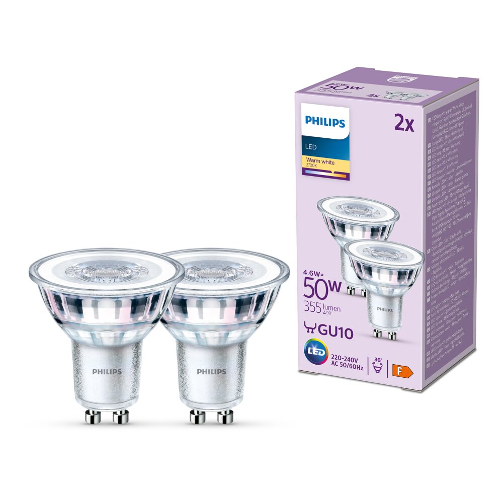 Philips Classic Juego de 2 LED GU10 4,6 watt 2700 Kelvin 355 lúmenes main product photo