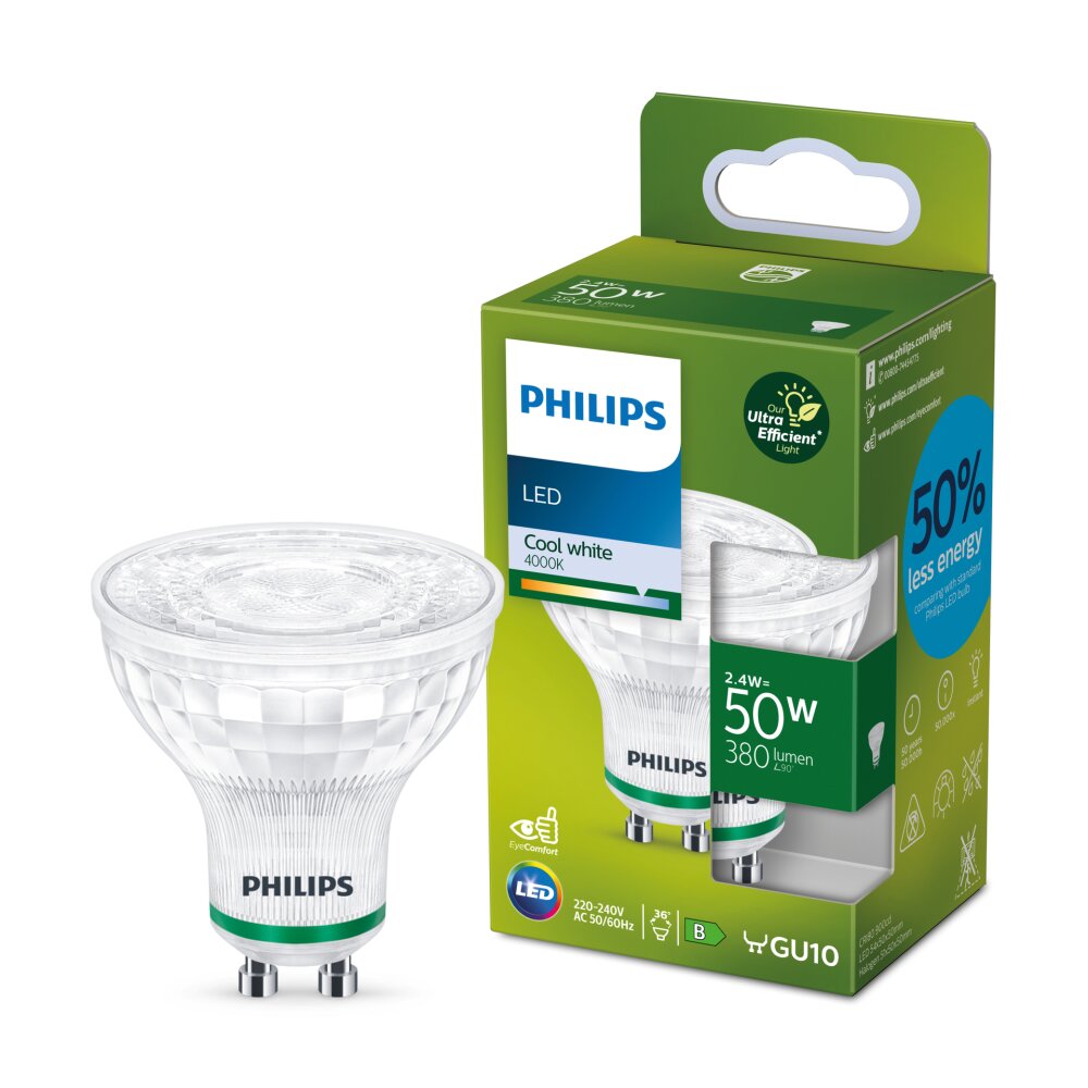 Philips Classic LED GU10 2,4 watt 4000 Kelvin 380 lúmenes main product photo