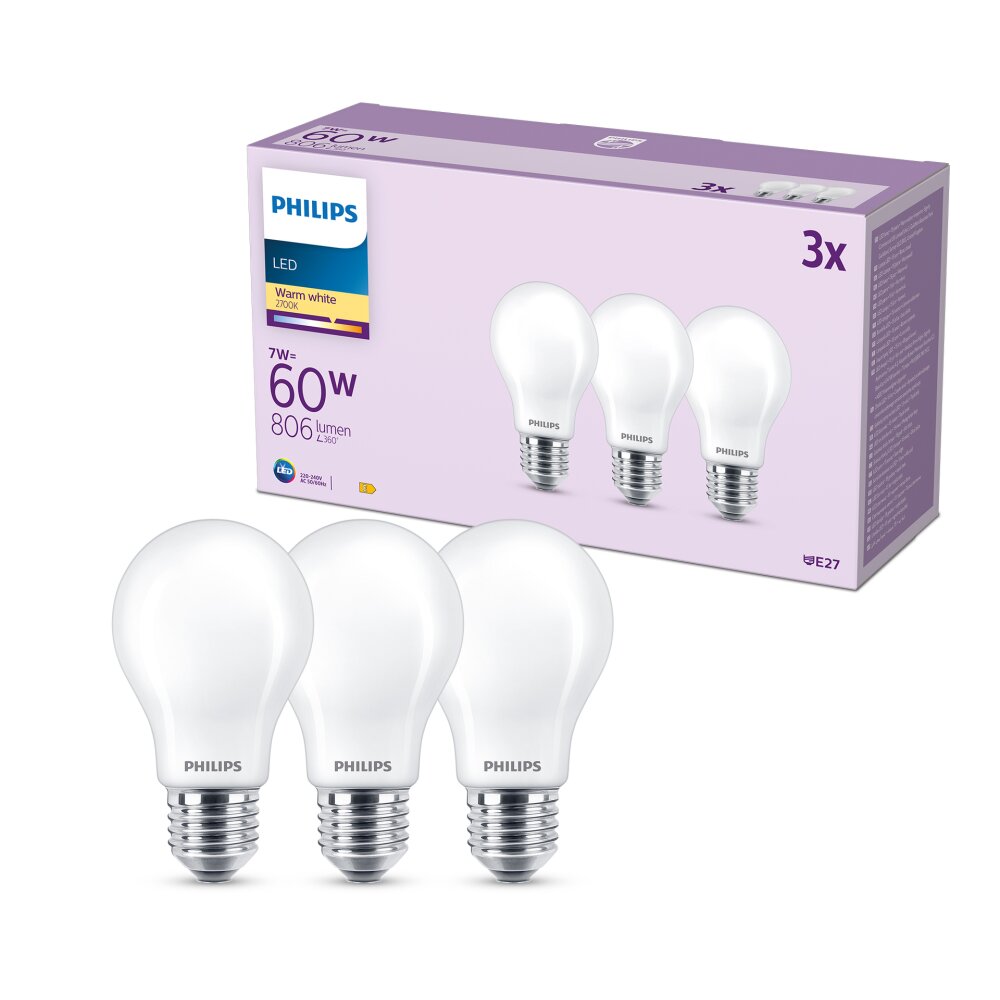 Philips Classic Juego de 3 LED E27 7 watt 2700 Kelvin 806 lúmenes main product photo