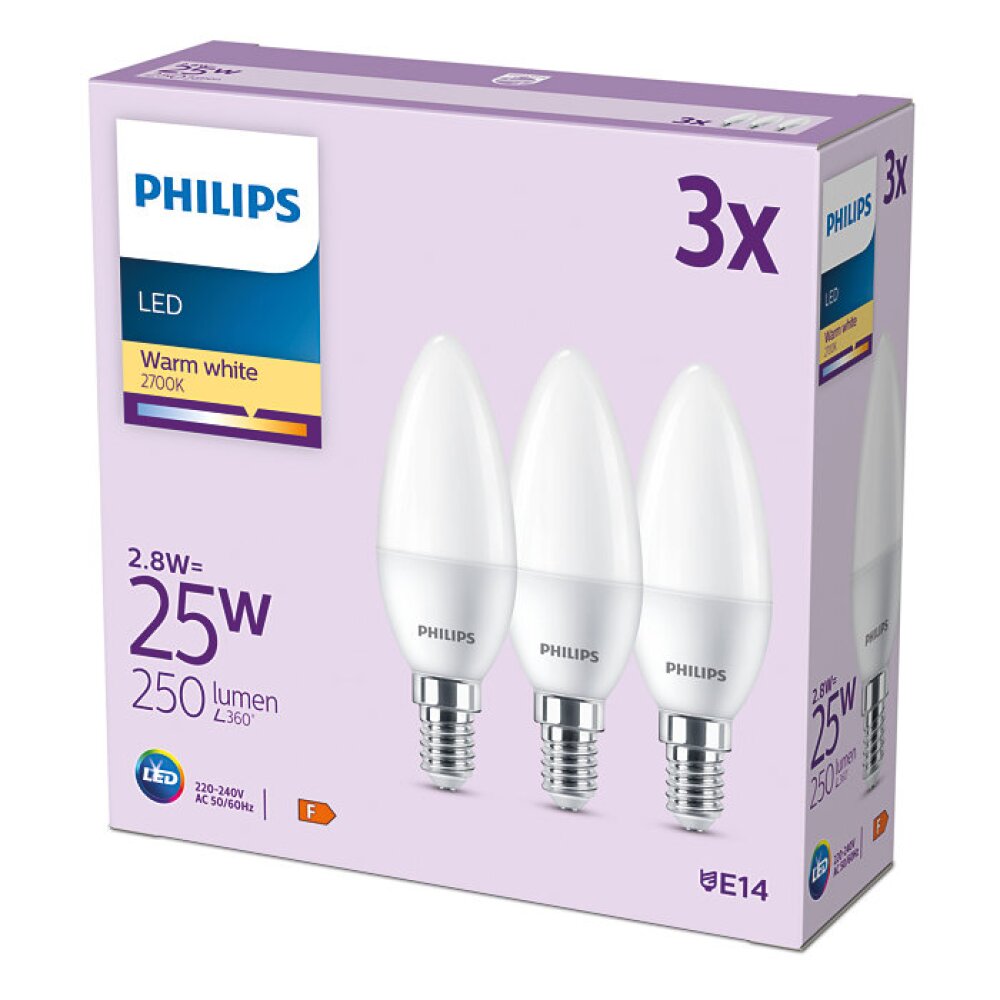 Philips Classic Juego de 3 LED E14 de 2,8 watt 2700 Kelvin 250 lúmenes main product photo