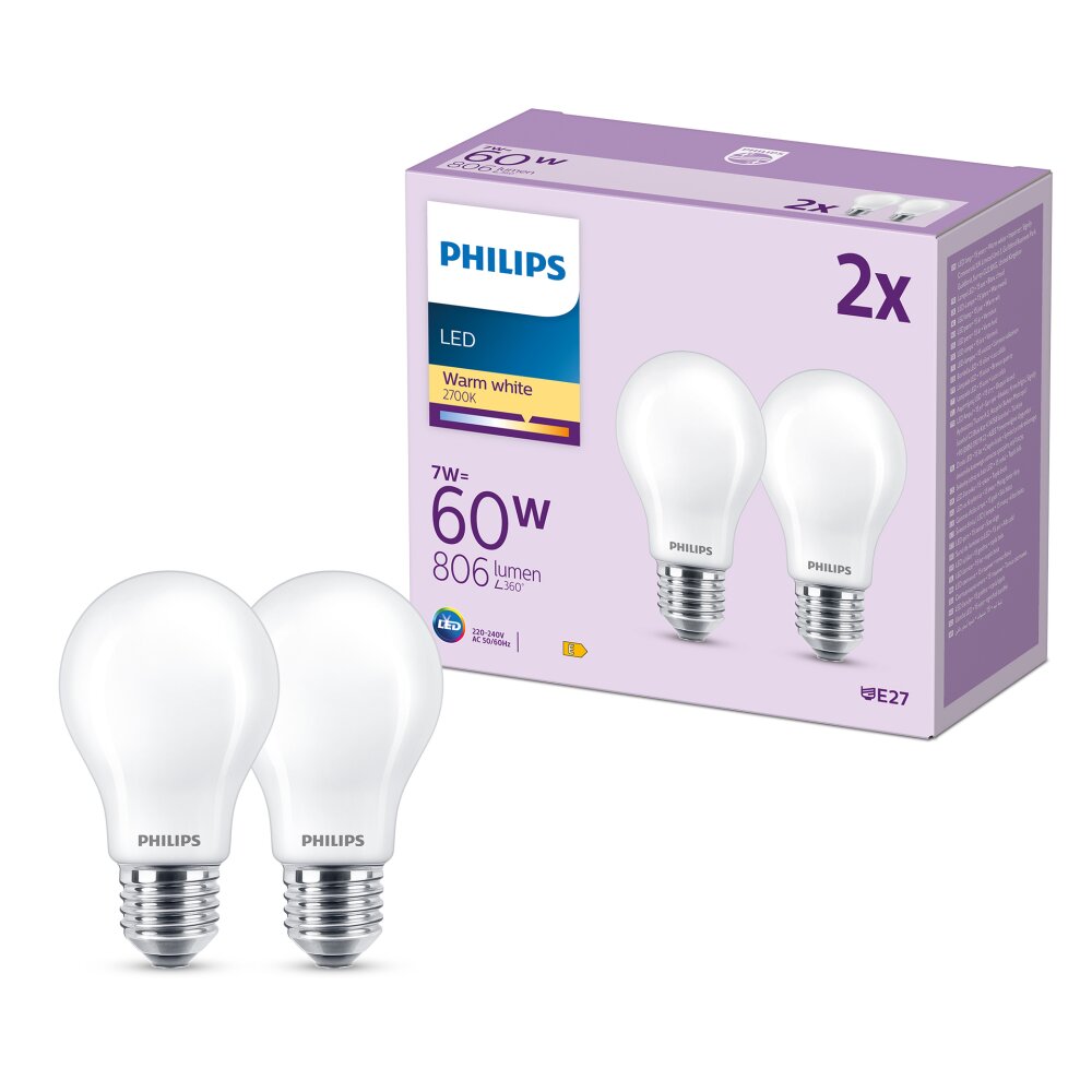 Philips Classic Juego de 2 LED E27 de 7 watt 2700 Kelvin 806 lúmenes main product photo