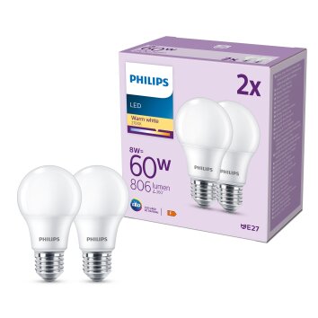 Philips Classic Juego de 2 LED E27 de 8 watt 2700 Kelvin 806 Lumen