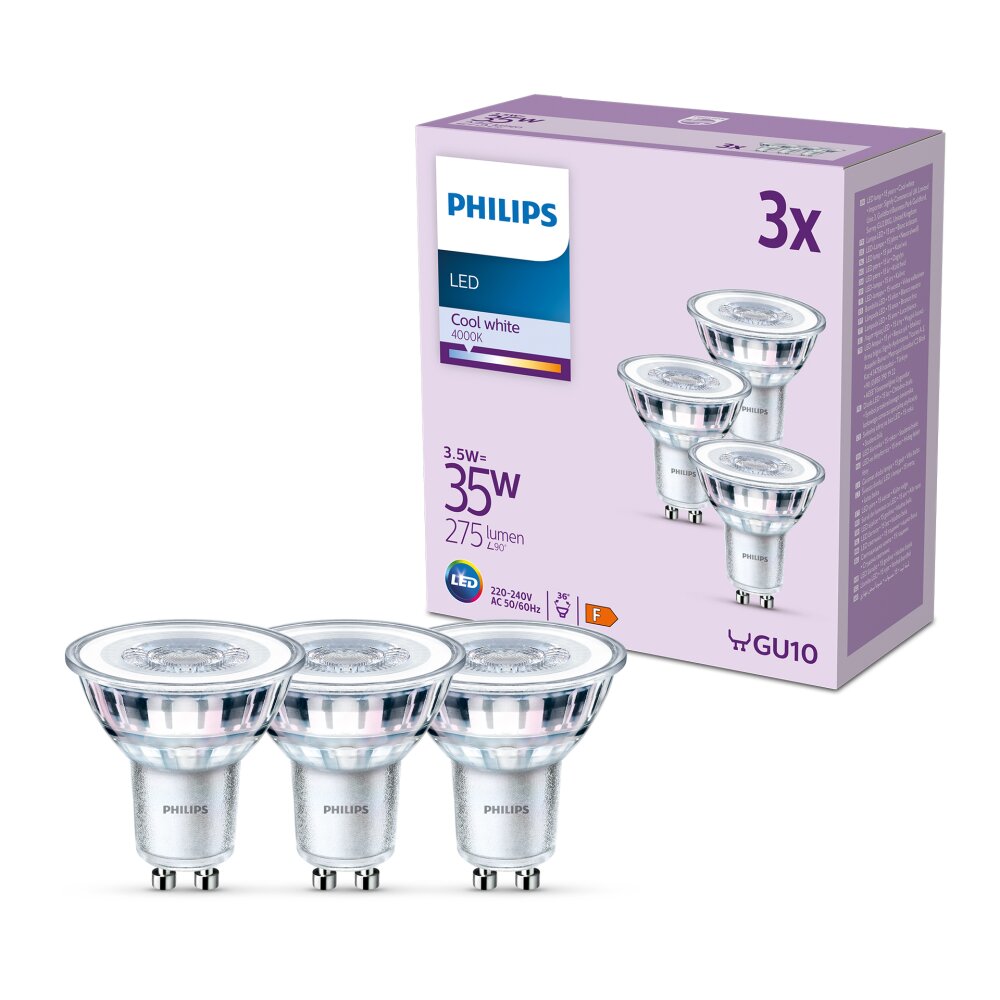 Philips Classic Juego de 3 LED GU10 de 3,5 watt 4000 Kelvin 275 lúmenes main product photo