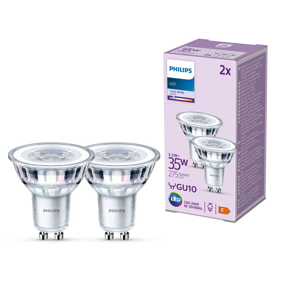 Philips Classic Juego de 2 LED GU10 de 3,5 watt 4000 Kelvin 275 lúmenes main product photo