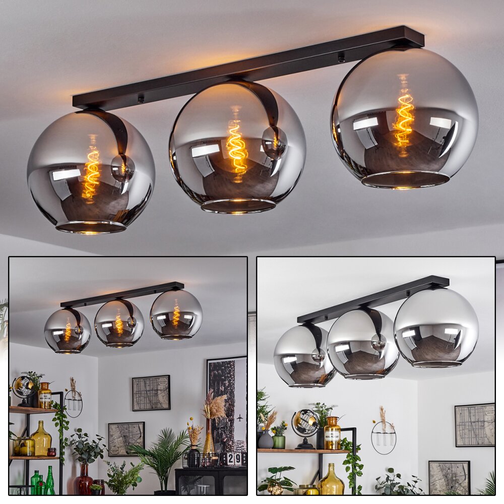 Koyoto Lámpara de Techo Cristal 30 cm Cromo, Ahumado, 3 luces main product photo