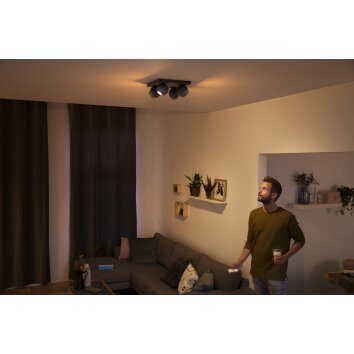 Philips Hue Buckram Lámpara de Techo LED Negro, 4 luces, Mando a distancia