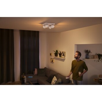 Philips Hue Buckram Lámpara de Techo LED Blanca, 4 luces, Mando a distancia