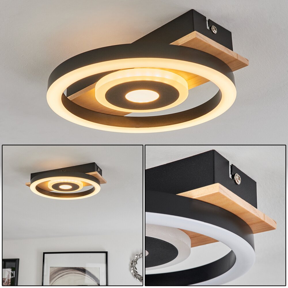 Taboneira Lámpara de Techo LED Crudo, Negro, Blanca, 1 luz main product photo