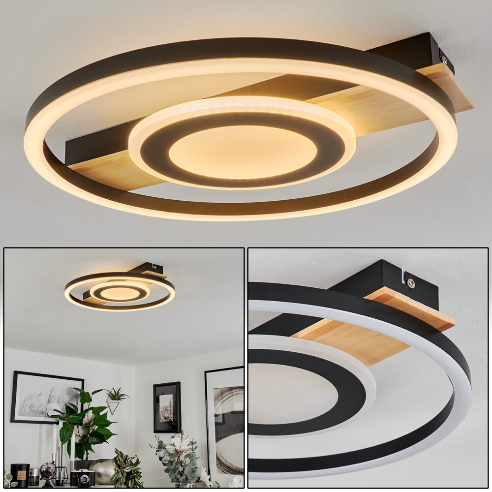 Taboneira Lámpara de Techo LED Crudo, Negro, Blanca, 1 luz main product photo