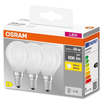 OSRAM CLASSIC P Juego de 3 LED E14 5,5 watt 2700 Kelvin 806 Lumen