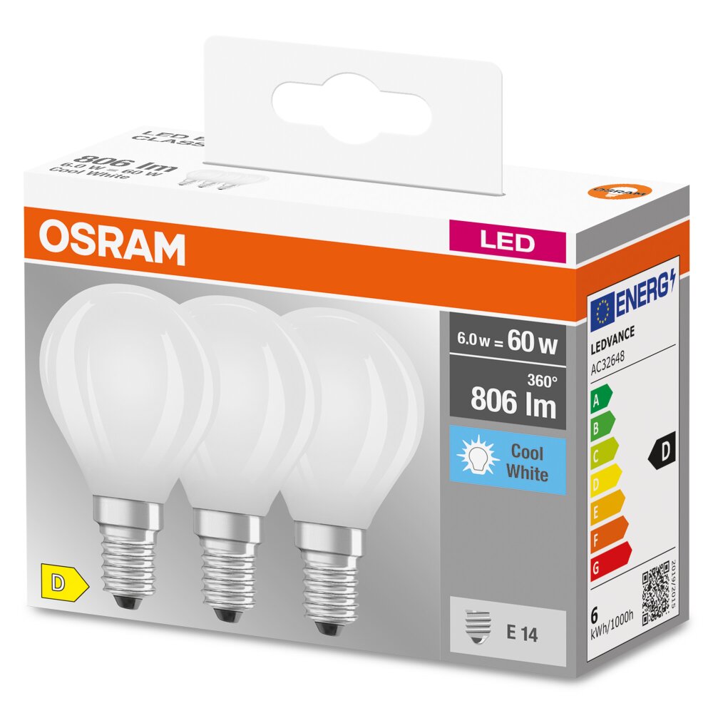 OSRAM CLASSIC P Juego de 3 LED E14 5,5 watt 4000 Kelvin 806 Lumen main product photo