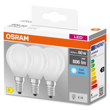 OSRAM CLASSIC P Juego de 3 LED E14 5,5 watt 4000 Kelvin 806 Lumen