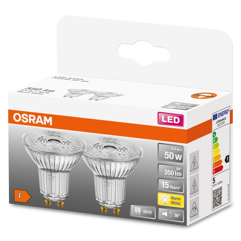 OSRAM LED STAR Juego de 2 GU10 4,3 W 2700 Kelvin 350 Lumen main product photo