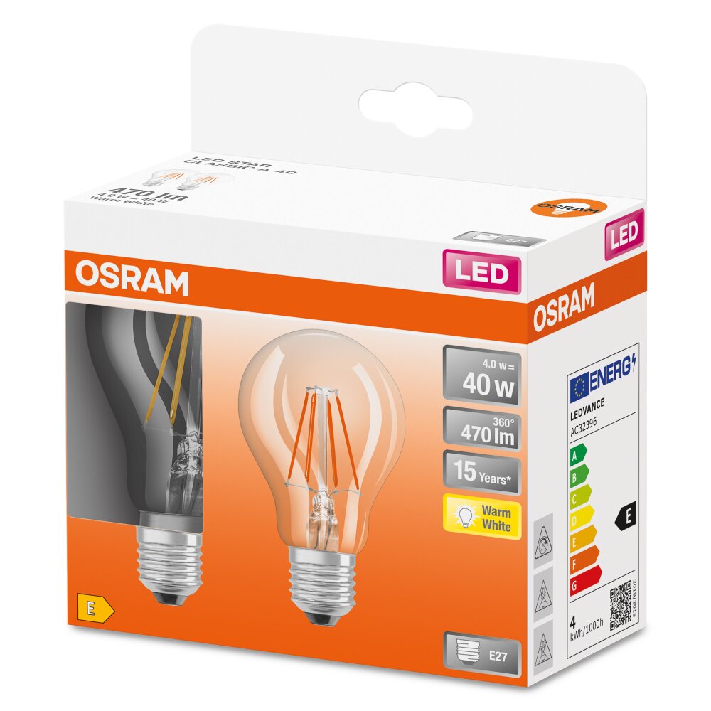 OSRAM LED Retrofit Juego de 2 E27 4 watt 2700 Kelvin 470 Lumen main product photo