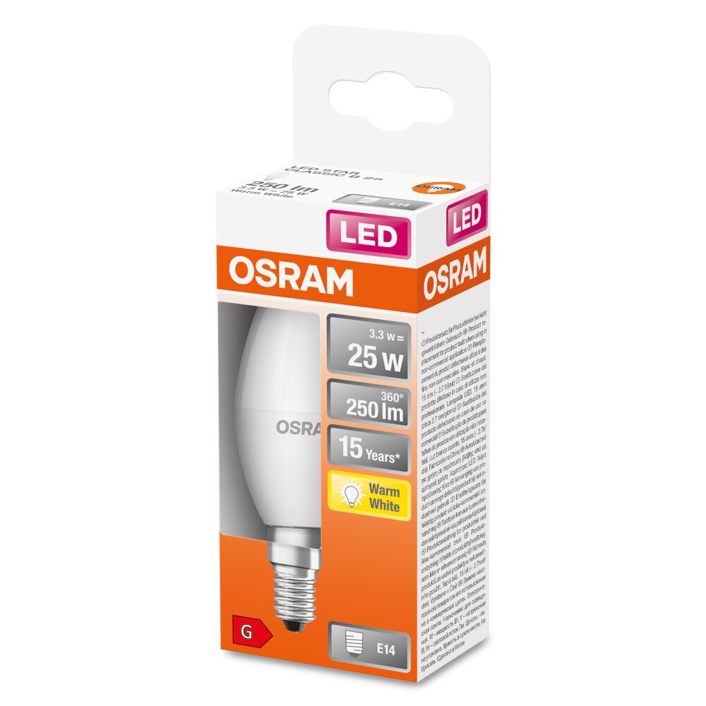 OSRAM LED STAR E14 3,3 W 2700 Kelvin 250 Lumen main product photo