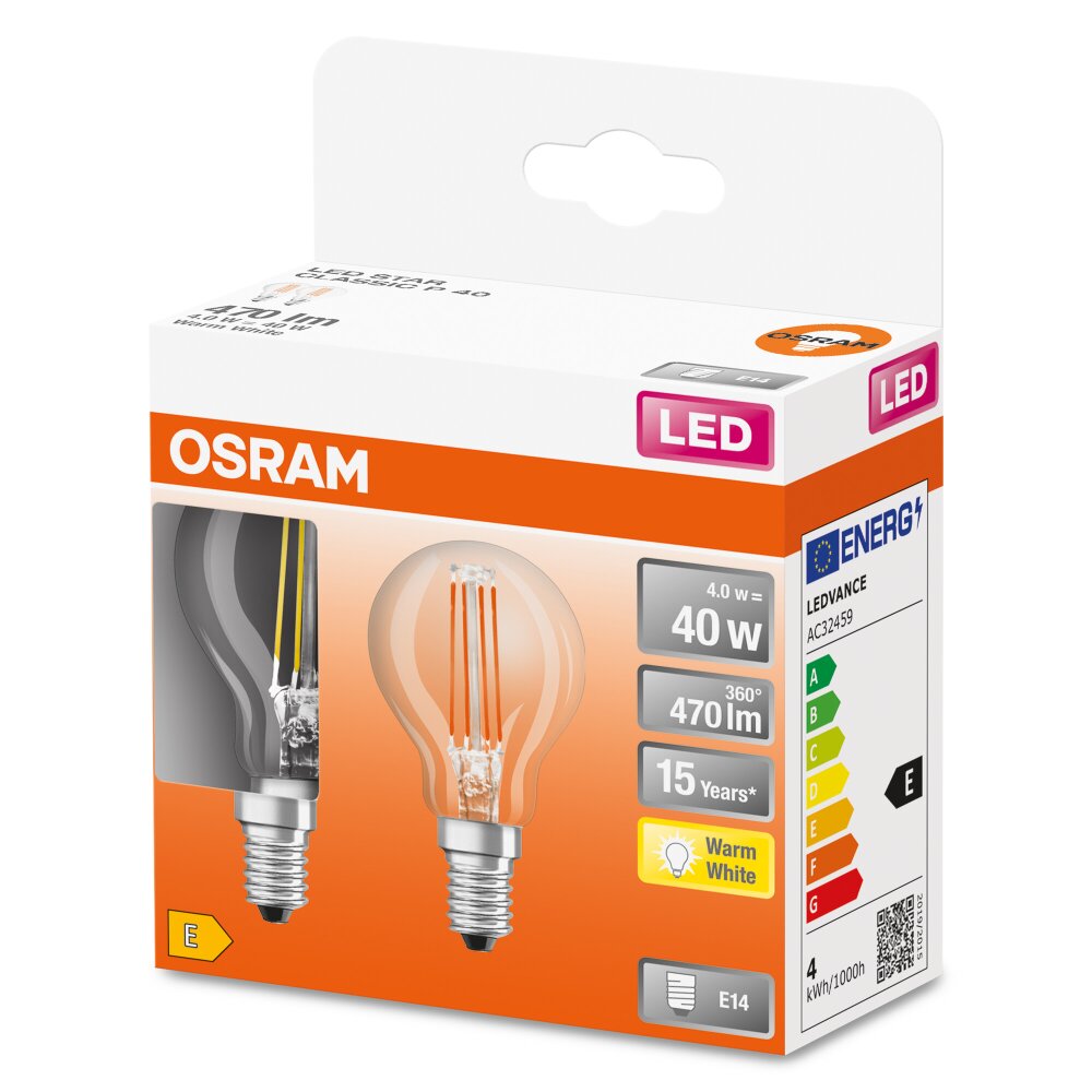 OSRAM LED Retrofit Juego de 2 E14 4 watt 2700 Kelvin 470 Lumen main product photo