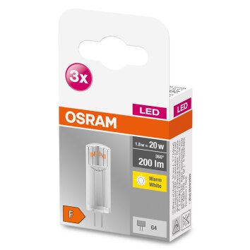 OSRAM LED BASE PIN Juego de 3 G4 1,8 watt 2700 Kelvin 200 Lumen