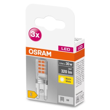 OSRAM LED BASE PIN Juego de 3 G9 2,6 watt 2700 Kelvin 320 Lumen