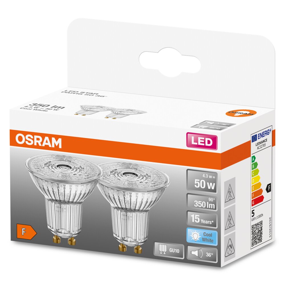 OSRAM LED STAR PAR16 Juego de 2 GU10 4,3 W 4000 Kelvin 350 Lumen main product photo