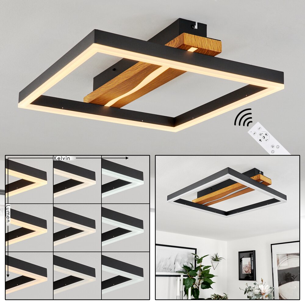 Angtasom Lámpara de Techo LED Color madera, Negro, Blanca, 1 luz, Mando a distancia main product photo