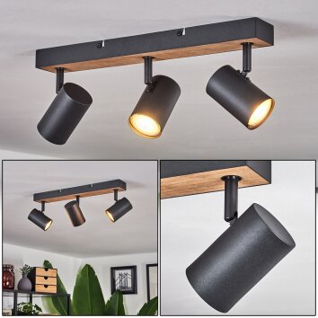 Javel Lámpara de Techo Marrón, Color madera, Negro, 3 luces