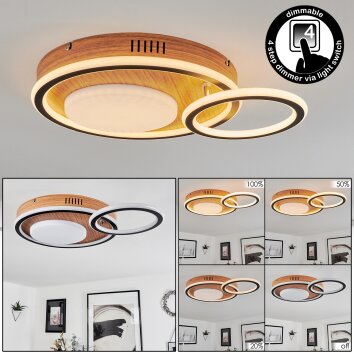 Phnhealu Lámpara de Techo LED Marrón, Color madera, 1 luz