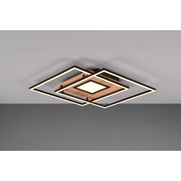 Trio Via Lámpara de Techo LED Color madera, Negro, 1 luz, Mando a distancia