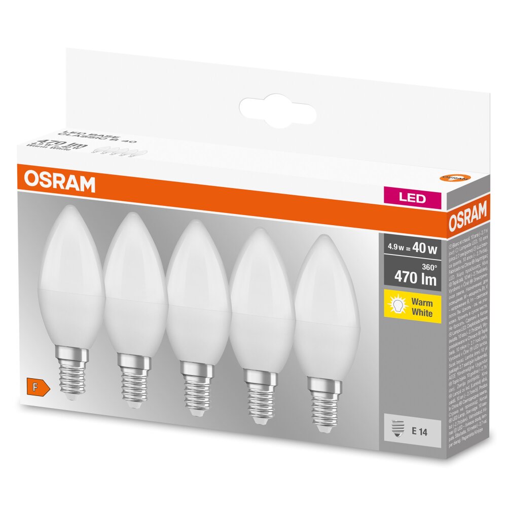 OSRAM CLASSIC B Juego de 5 LED E14 4,9 watt 2700 Kelvin 470 Lumen main product photo