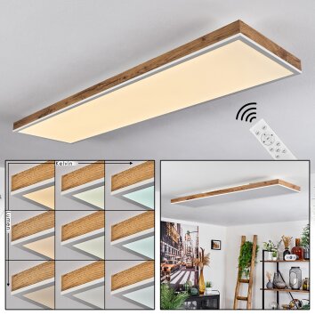 Salmi Lámpara de Techo LED Marrón, Color madera, Blanca, 1 luz, Mando a distancia