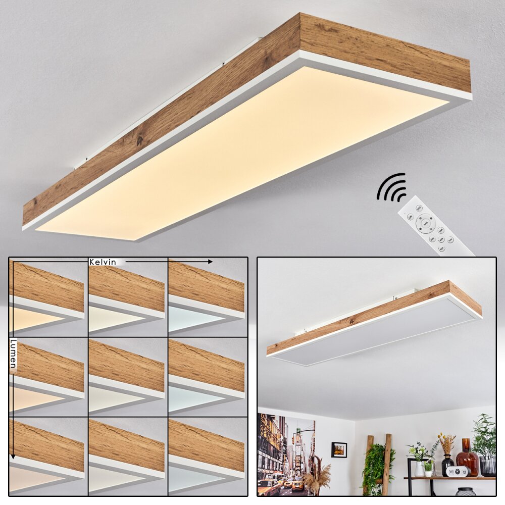 Salmi Lámpara de Techo LED Marrón, Color madera, Blanca, 1 luz, Mando a distancia main product photo