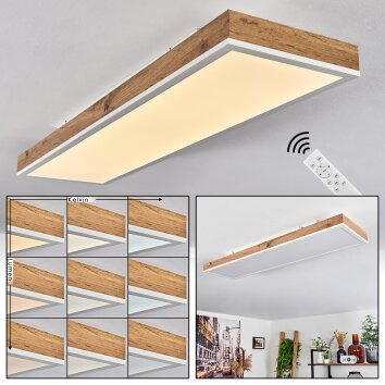 Salmi Lámpara de Techo LED Marrón, Color madera, Blanca, 1 luz, Mando a distancia