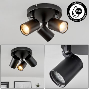 Khnar Lámpara de Techo Negro, 3 luces