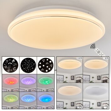 Sdok Lámpara de Techo LED Blanca, 1 luz, Mando a distancia, Cambia de color
