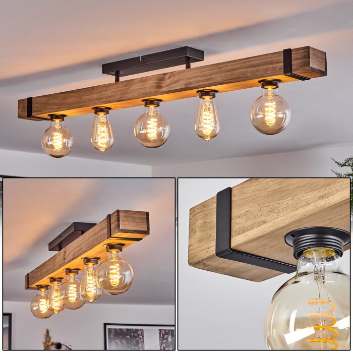 Montgomery Lámpara de Techo Crudo, Negro, 5 luces
