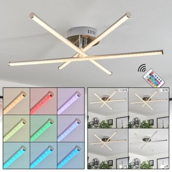 Noppa Lámpara de Techo LED Cromo, Níquel-mate, 3 luces, Mando a distancia, Cambia de color