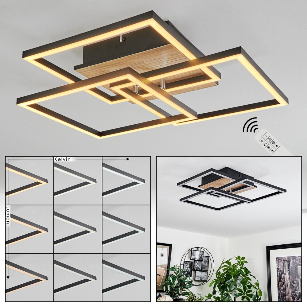 Oberegg Lámpara de Techo LED Color madera, Negro, 1 luz, Mando a distancia main product photo